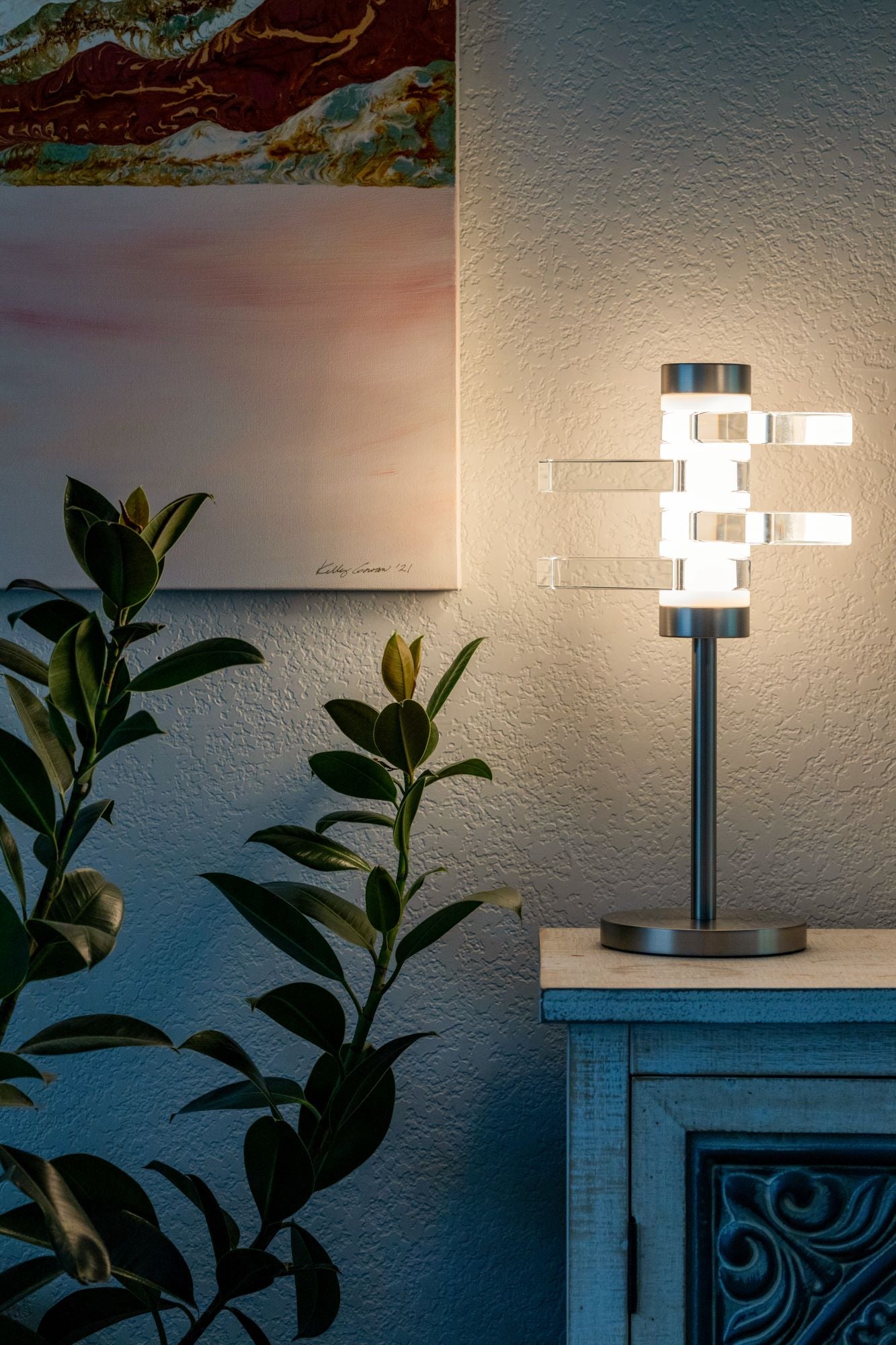Plume Table Lamp: Brushed Nickel, Clear