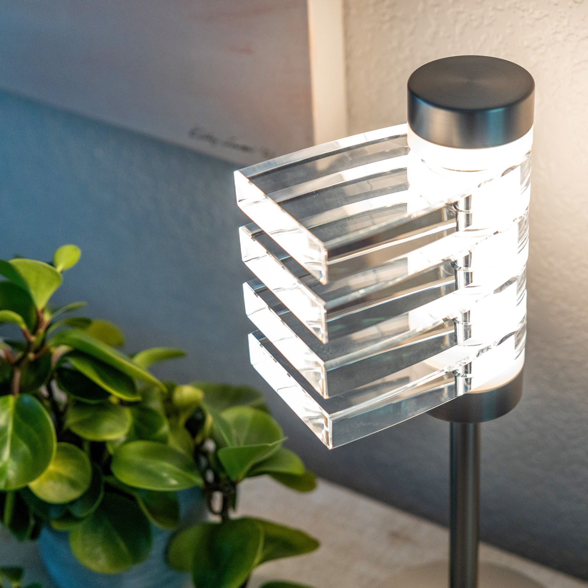 Plume Table Lamp: Brushed Nickel, Clear